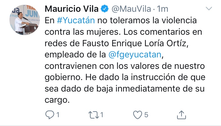 Photo of Gobernador de Yucatán da de baja a empleado de la Fiscalía por comentarios contra la mujer