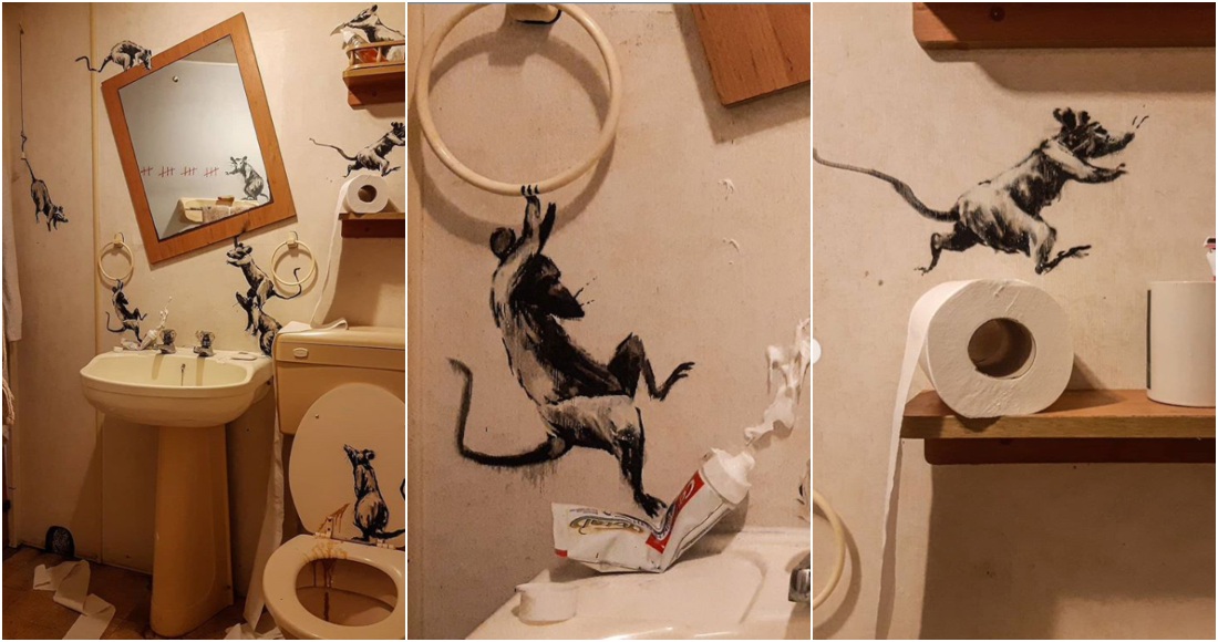 Photo of A Banksy no lo detiene ni la pandemia y así le dio la vuelta al aislamiento, pinta ratas en el baño de su casa