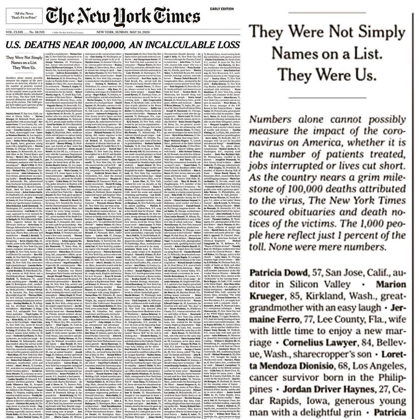 Photo of Portada de NYT recuerda a víctimas del Covid-19 en Estados Unidos
