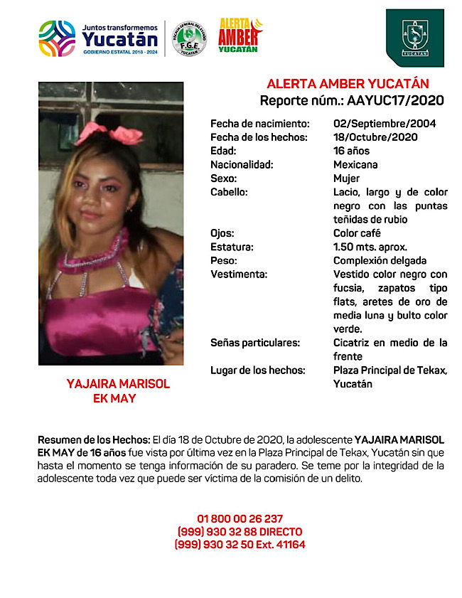 Photo of Activan Alerta Ámber por Yajaria Marisol, adolescente extraviada en Tekax