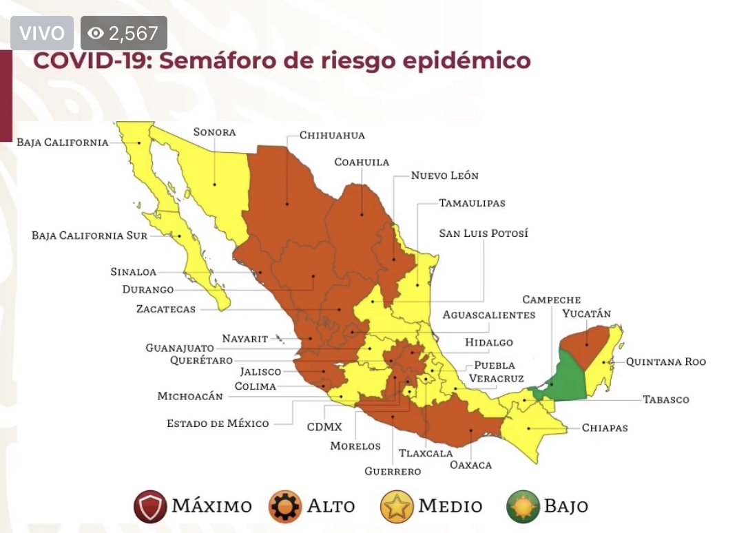 Photo of En el semáforo de riesgo Covid, 17 estados en naranja, 14 en amarillo y Campeche se queda en verde