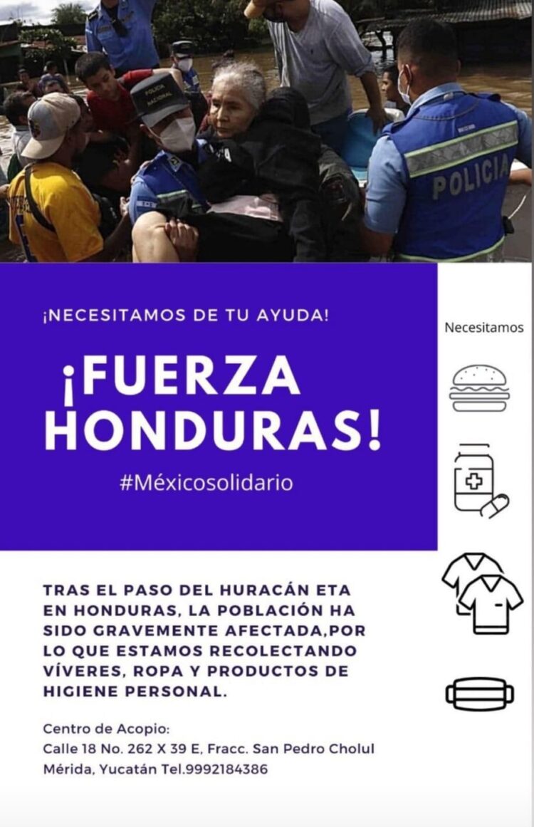 Photo of Comunidad hondureña en Mérida recolecta víveres para los afectados por «Eta»