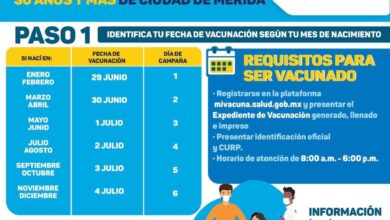 Photo of Del martes 29 al 4 de julio, la vacunación antiCovid en Mérida para más de 30 años