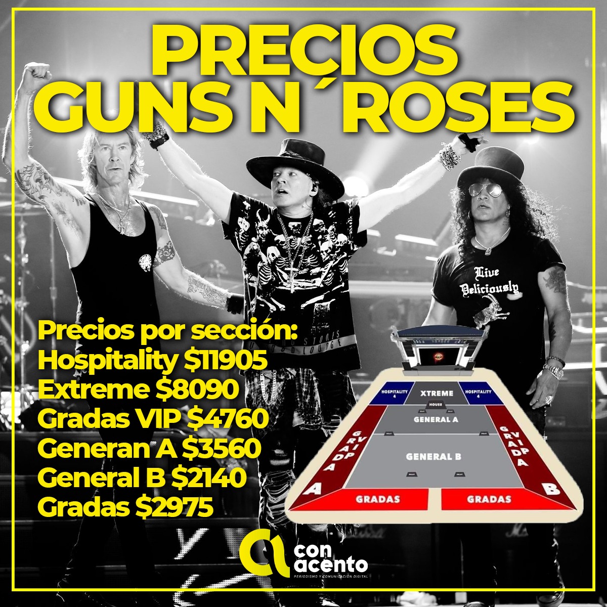 Conoce los costos de los boletos para Guns N’ Roses en Xmatkuil Con