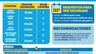 Photo of Del 18 al 23 de julio vacunación a niños y niñas de Mérida