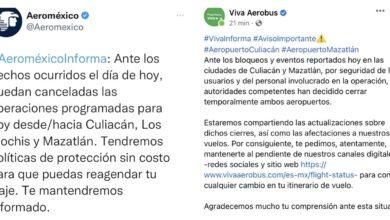 Photo of Aeroméxico, Volaris y Viva Aerobus cancela vuelos a municipios de Sinaloa
