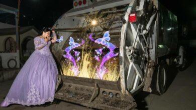 Photo of Quinceañera hace sesión con camión de basura en honor a su papá 