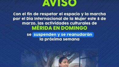 Photo of Suspenderán “Mérida en Domingo” este 8 de marzo por marcha del Día Internacional de la Mujer
